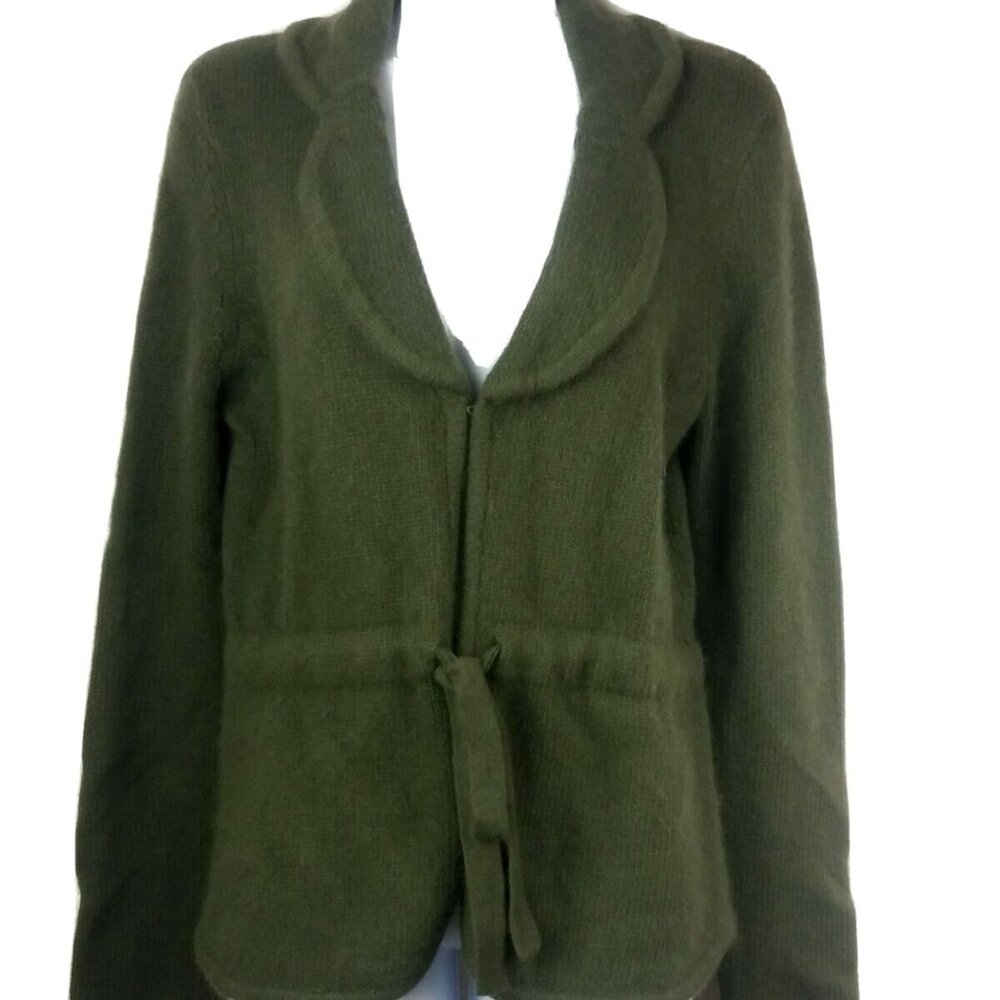 Cozy Kenar Green Cardigan Sweater Women Medium Angora Lambswool Soft Warm Granny